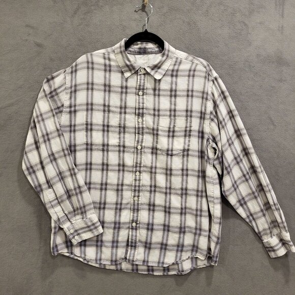 Horny Toad Plaid Button-Up Shirt Mens Size Large White & Gray Long Sleeve Casual - Picture 1 of 6